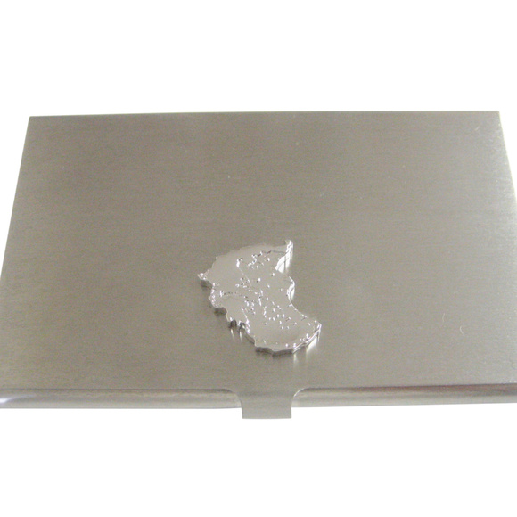Business Card Holder - Handmade Solid Metal Desk Accessory  Greece Map Shape Business Card Holder